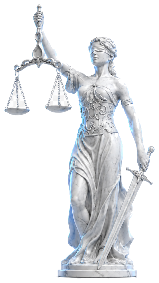 Estátua clássica da Justiça com balança e espada